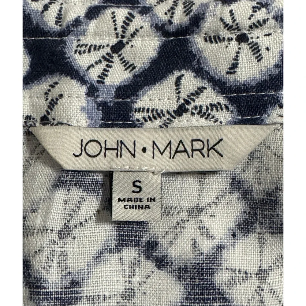 John Mark Women's Linen Tunic Top Small Button Up Pockets Roll Tab Coastal Beach - Picture 9 of 11